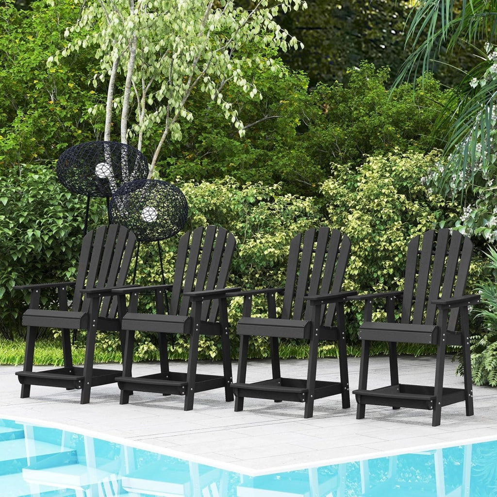Adirondack - Sedia alta con poggiapiedi, da giardino, da balcone, resistente alle intemperie, in HDPE, con braccioli e seduta e schienale laminati, per esterni, 70 x 85 x 119 cm