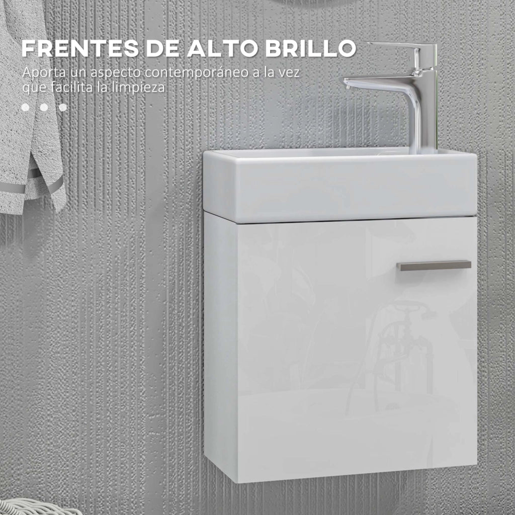 Mobile Bagno con Lavabo Sospeso e Anta ¨C Zephmum ¨C Bianco Lucido 40x23x50 cm