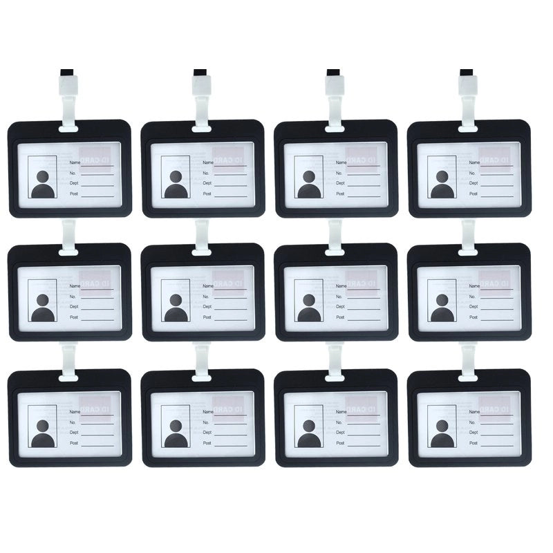 12 Pezzi Porta Badge In PVC Con Corda Doppio Esposizione Nero Interno 85X54mm