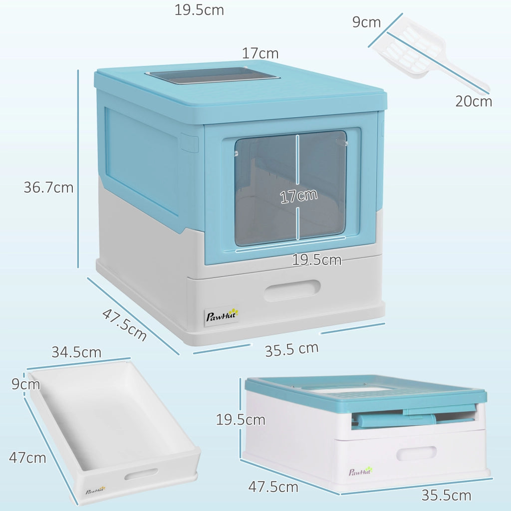 Lettiera Chiusa per Gatti con Vassoio Estraibile e 2 Porte 47.5x35.5x36.7cm Azzurro