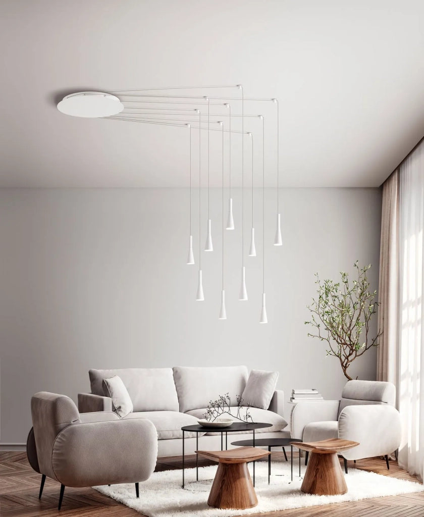 Sospensione in alluminio colore bianco  9 luci Cone LED 63W 3000K CRI?80 220-240V 50/60Hz 3600Lm