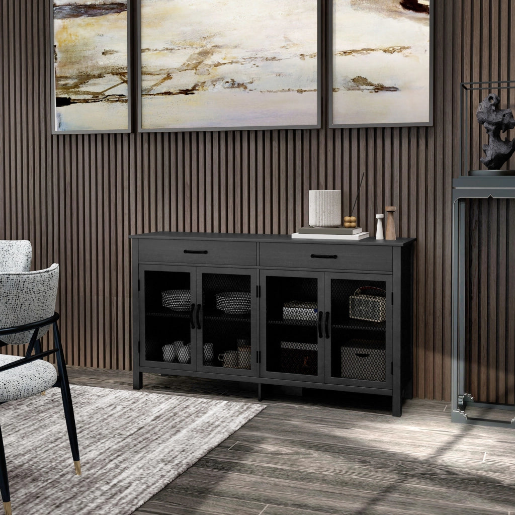 Armadio con ante scorrevoli e cassetti ¨C Zephmum ¨C Nero 150x40x85 cm