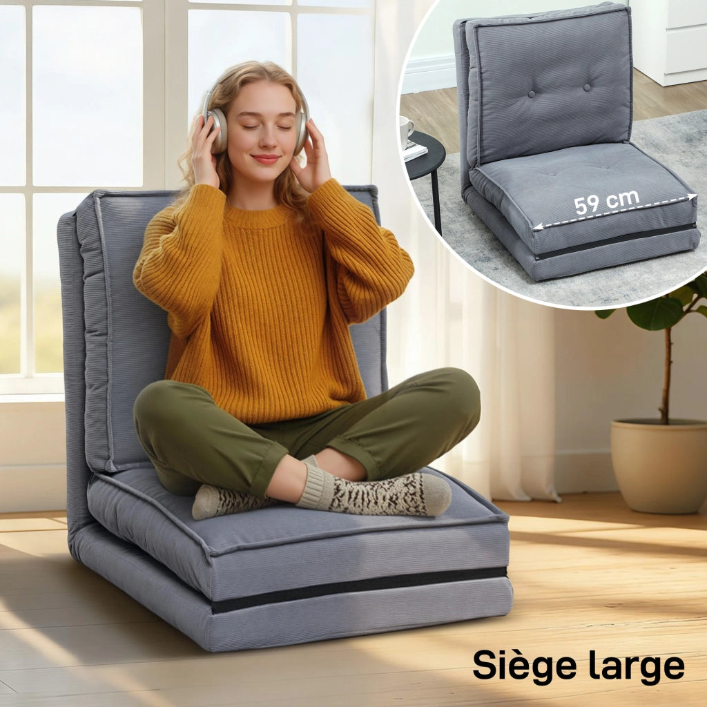 Poltrona reclinabile pieghevole in velluto ¨C zephmum ¨C grigio 59x230x15