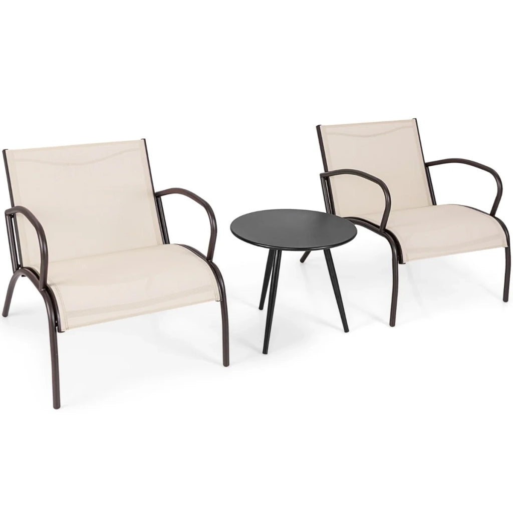 Set di 3 sedie da giardino 81 x 63 x 73 cm seduta ergonomica e tessuto traspirante stile moderno struttura in metallo colore caffè 20_0011855