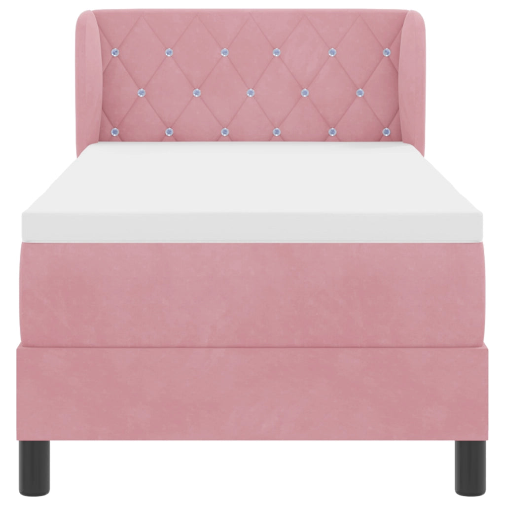 Letto Box Spring con Materasso Rosa 80x200 cm in Velluto di
