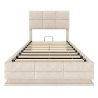 Letto 90x200cm imbottito - Xylo - velluto beige USB idraulico LED