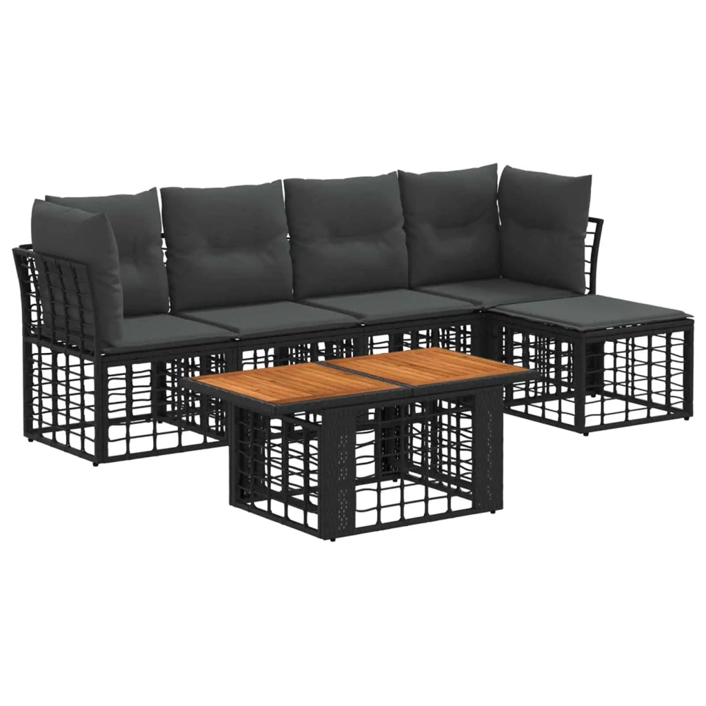 Set Divano da Giardino 6 pz Nero e Grigio scuro polyrattan 3437859