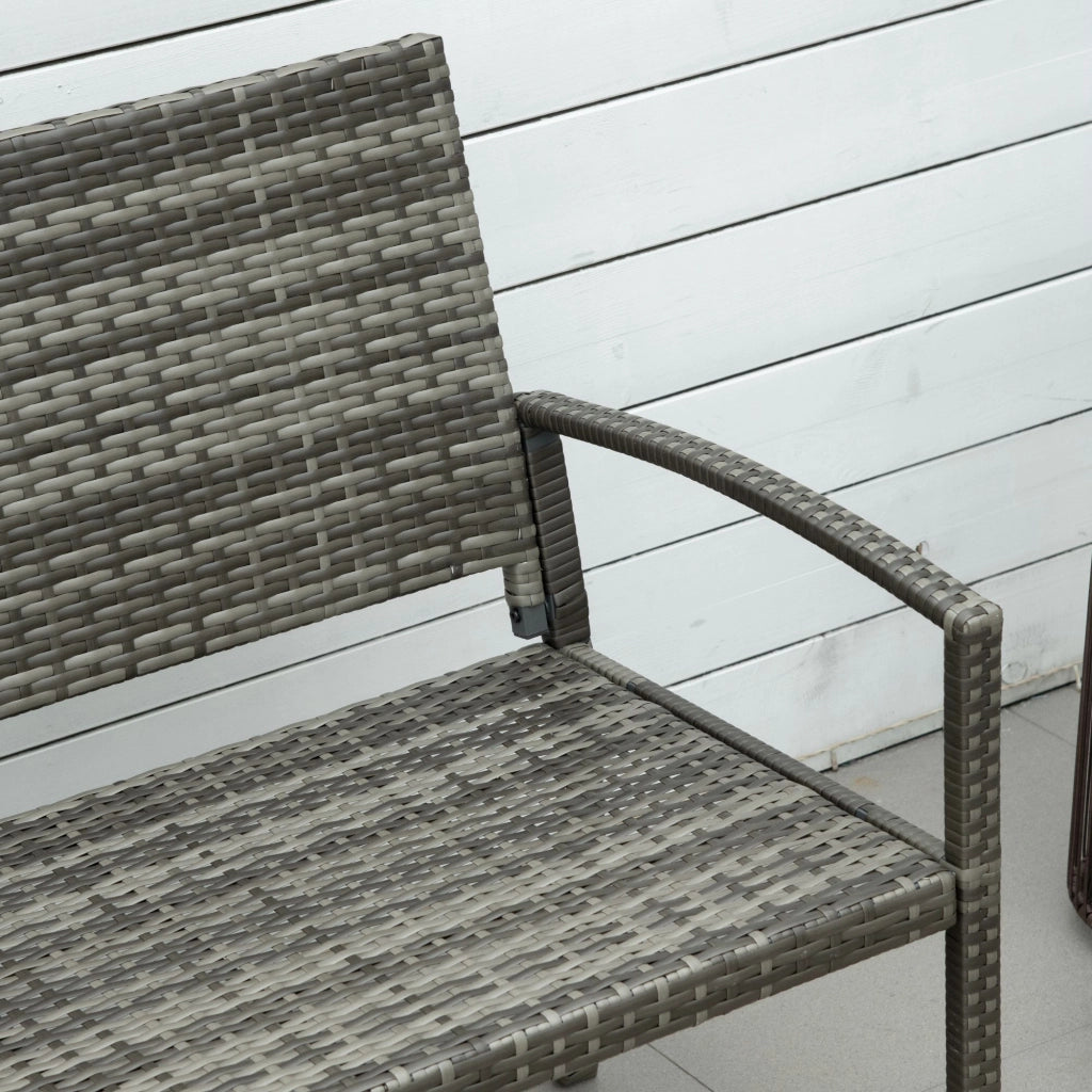 Panchina da giardino 2 posti in polyrattan grigio con struttura in acciaio, portata fino a 320 kg