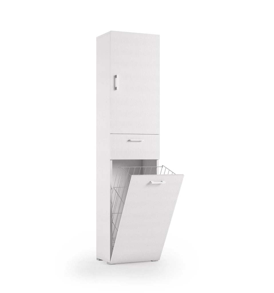 Mobile Multiuso Con Cestello Porta Biancheria e cassetto  bianco