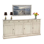 Madia shabby chic bianca in legno 4 porte, bianco invecchiato 205x42x85 - Mobili 2G
