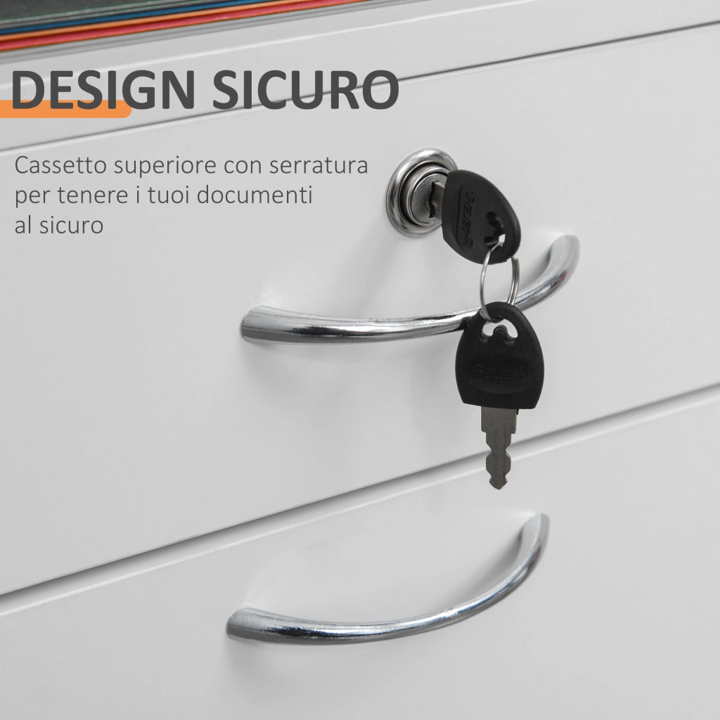 EasyComfort Schedario da Ufficio con Cassetto, Ruote a Freno e Ripiano Aperto, Cassettiera Ufficio con Serratura e 2 Chiavi per Lettera/Legale/Formato A4, Armadietto per Studio, 40x35x60cm, Bianco