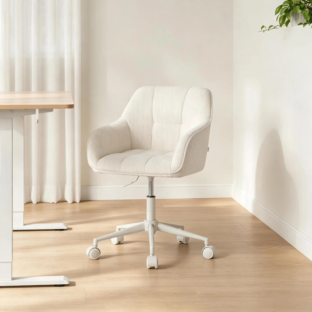 SEDIA DA UFFICIO Girevole 56x40x81-90 cm Beige Corduroy Metallo