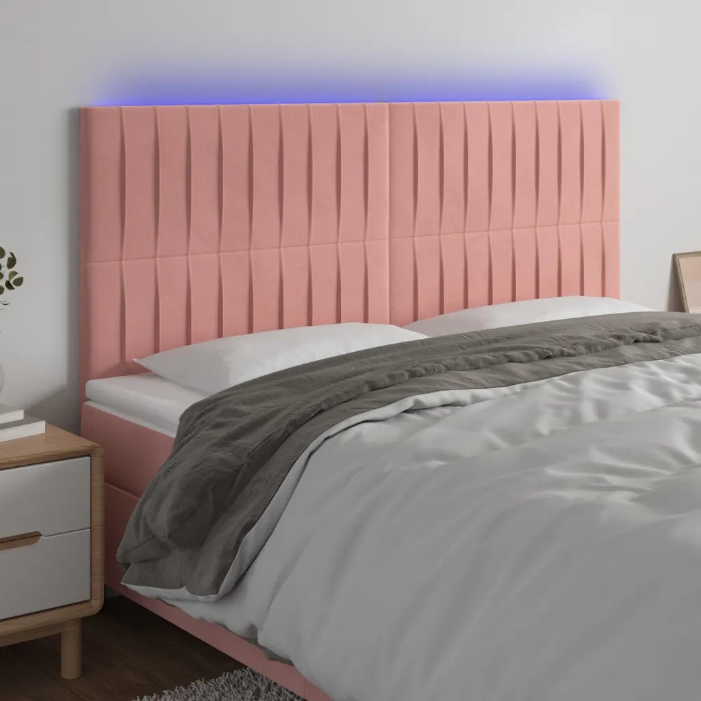 Testiera a LED-Testata con LED rosa 200x5x118/128 cm in Velluto 404541