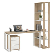 Scrivania Etienne, Scrittoio multiuso, Tavolo per ufficio porta PC, Piano di lavoro, 184x80 h205 cm, Rovere e Bianco