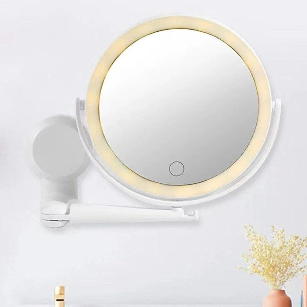 Trade Shop - Specchio Trucco A Parete Illuminato Con Ingrandimento Dimmerabile Led Ricaricabile Touch -