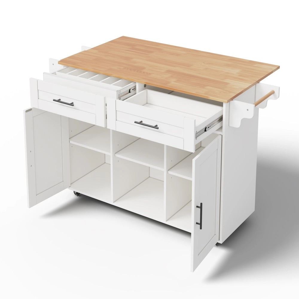 Isola Cucina Multifunzionale con Piano Pieghevole e Ruote ¨C Xylo ¨C 145x45x94,5 cm
