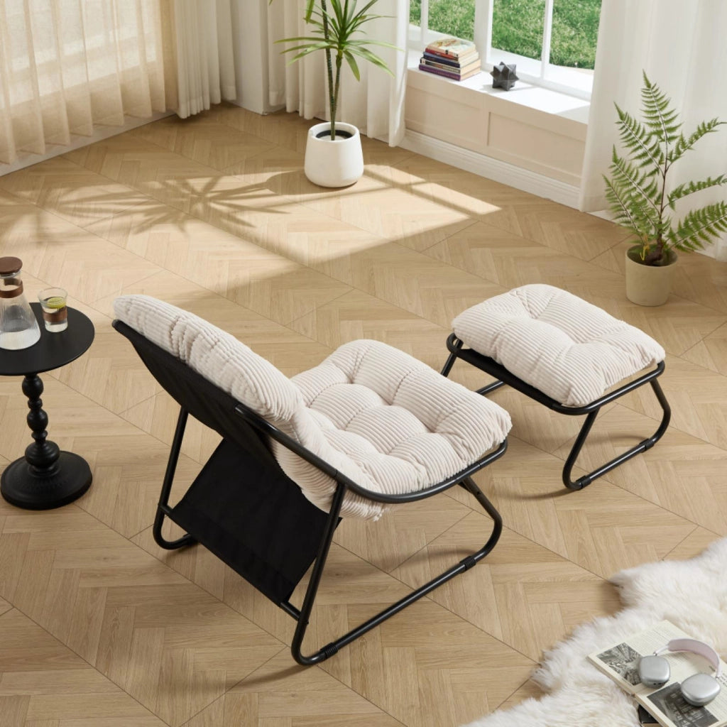 Sdraio, sedia da relax, con poggiapiedi, senza braccioli, bianca
