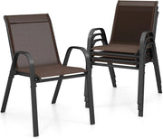 Set di 4 Sedie Impilabili, Sedia da Giardino con Corrimano, Telaio in Acciaio Tubolare Verniciato a Polvere, Sedia per Giardino e Patio