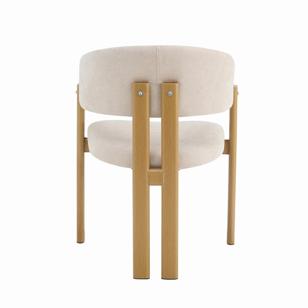 Sedia da pranzo, set da 2, gambe in metallo effetto legno, lino, color naturale e beige