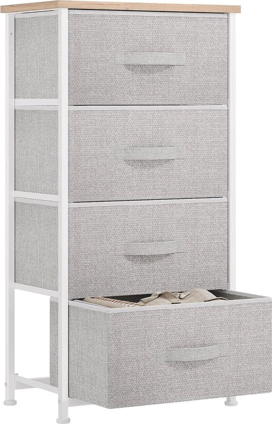 Cassettone con 4 Prese per Camera da Letto e Salotto - Comodino in Legno con Superficie in Legno e Funzione di Ripostiglio con Porta in Acciaio