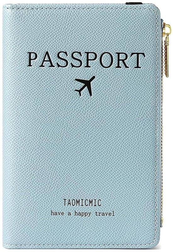 Portafoglio di viaggio con blocco RFID - Portafoglio in pelle - Portamonete di viaggio - Leggero - Blu - 17 x 11 x 2 cm - Portafoglio dei documenti di viaggio