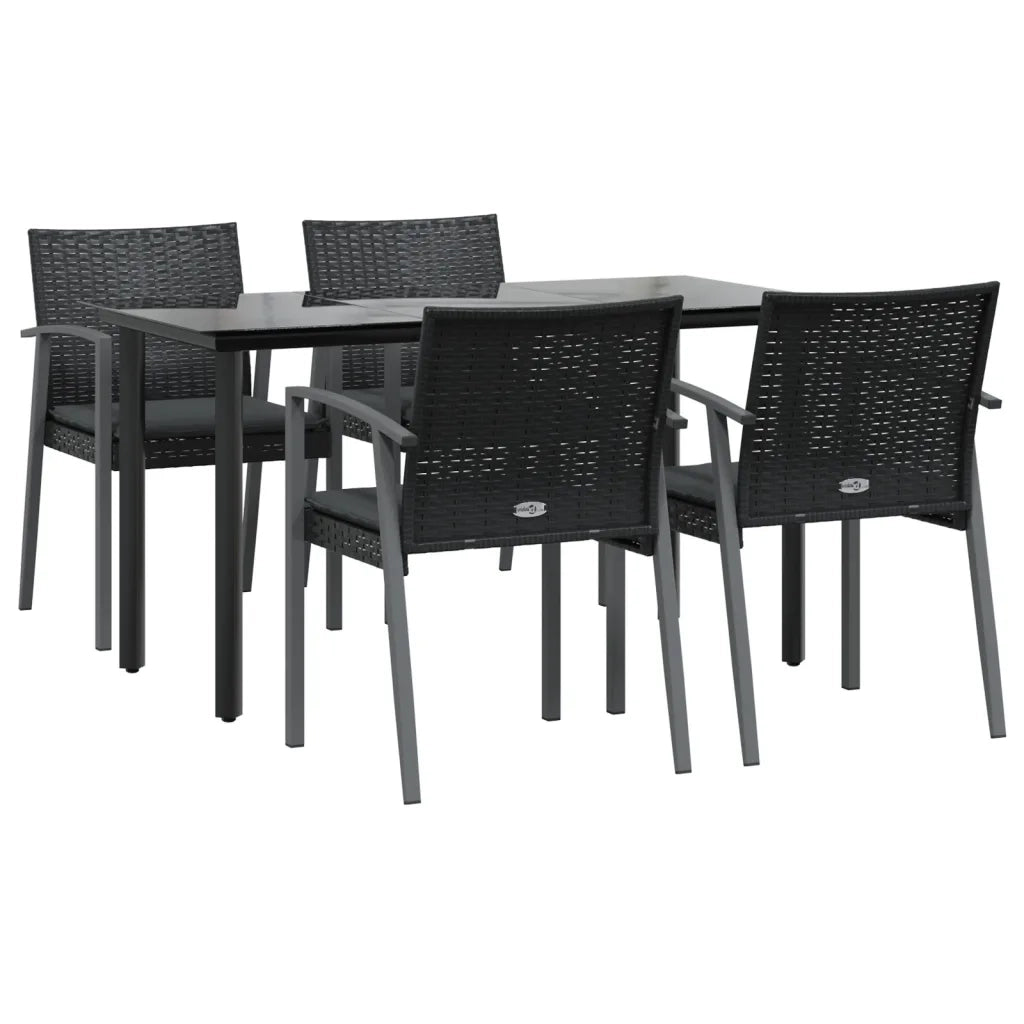 Set Pranzo da Giardino 5pz con Cuscini in Polyrattan e Acciaio