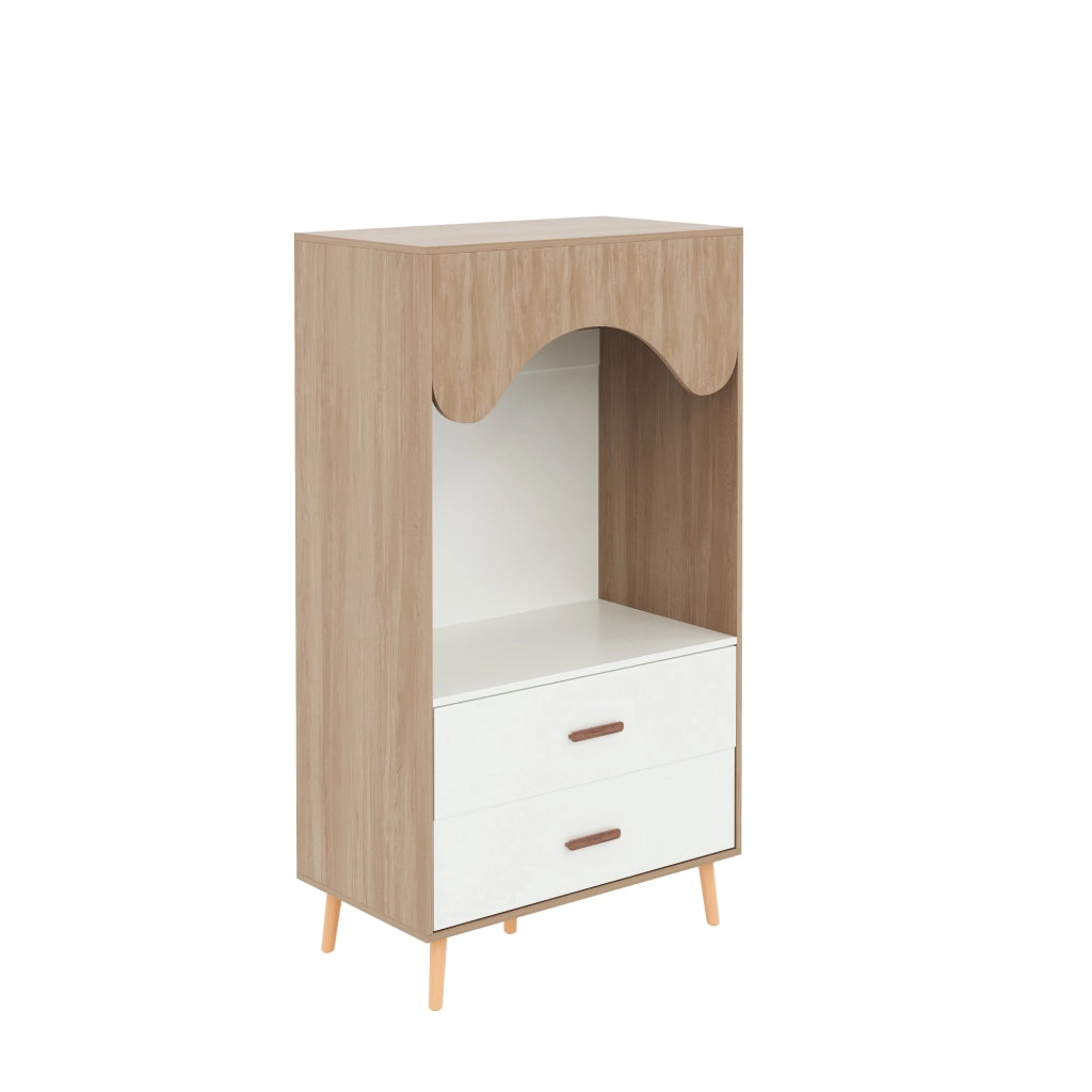 Armadio aperto con asta appendiabiti e 2 cassetti in MDF, maniglie in legno massello, per camera da letto, 80 × 46 × 141,5 cm