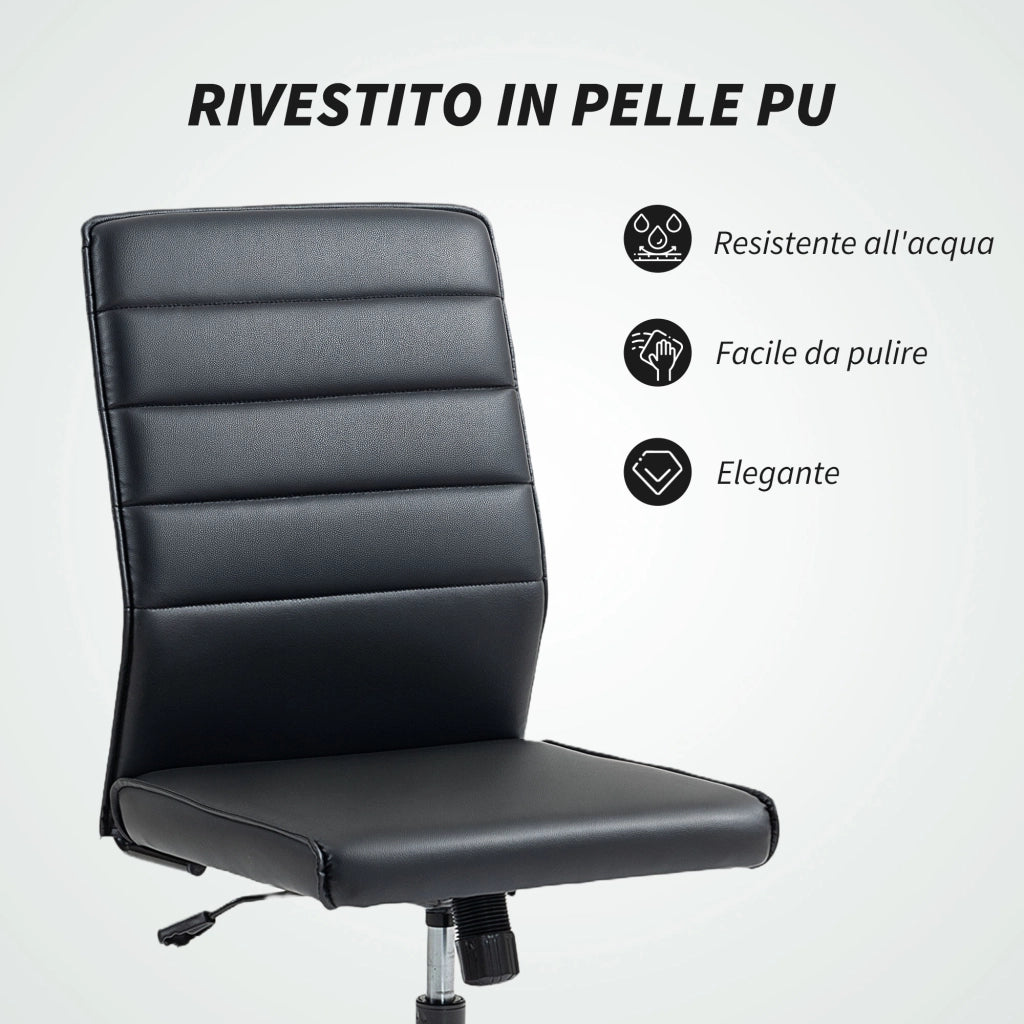 Sedia da Ufficio ¨C Minimal ¨C Nero, Pelle PU, 58x53x97-107 cm