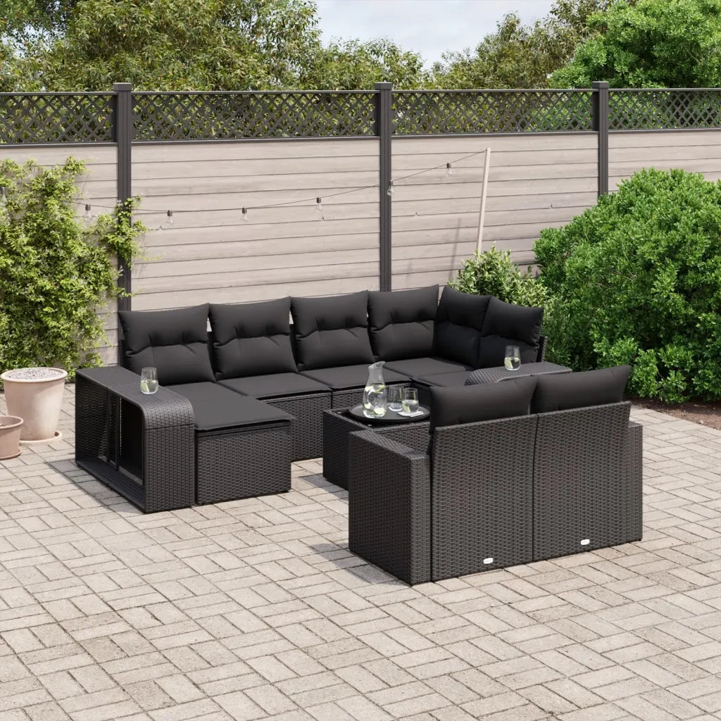 Set Divani da Giardino 11 pz con Cuscini in Polyrattan Nero 3228905