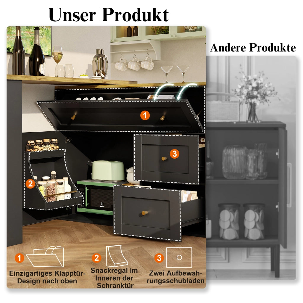 Tavolo da Pranzo Allungabile con Contenitore; 2 Cassetti a Ribalta e Piano Girevole; in MDF e Metallo; 138x39x105 cm; Nero