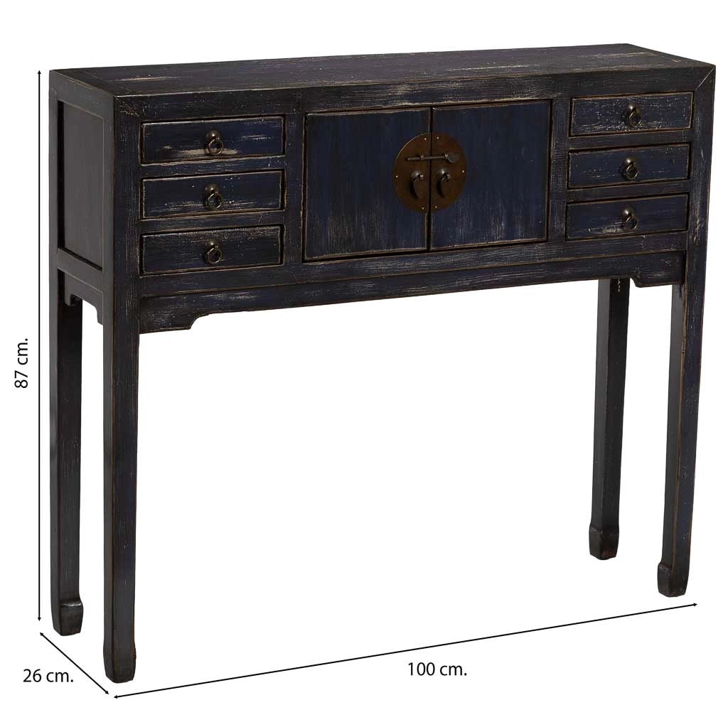 Mobile da ingresso in legno nero invecchiato 100x26x87h cm