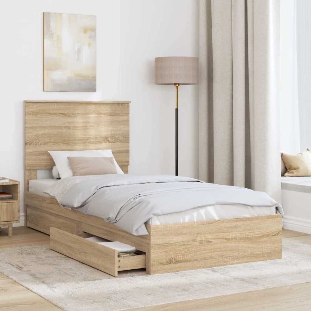 Letto con Contenitore con testiera Rovere Sonoma 90 x 200 cm