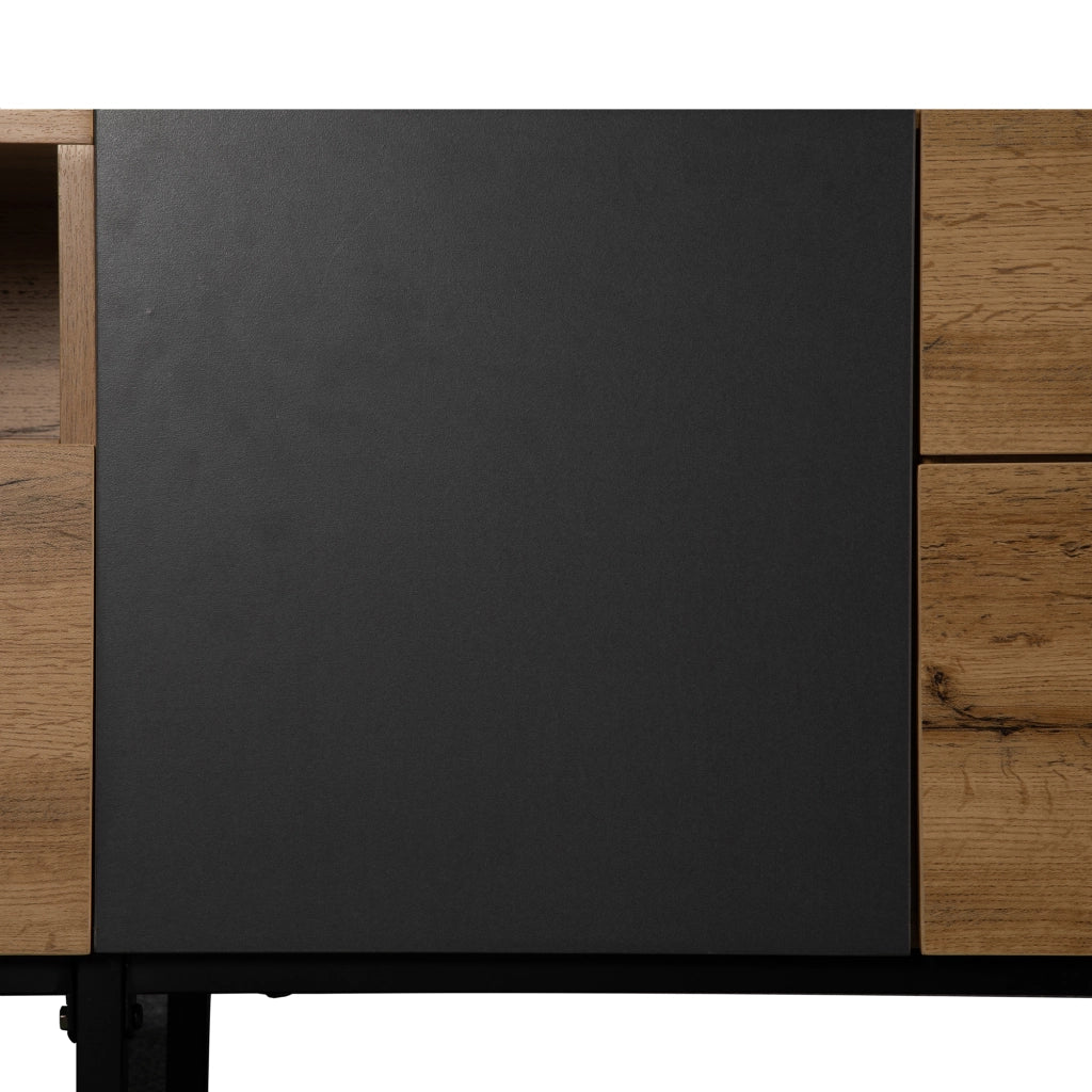 Mobile TV con 2 Ante e 2 Cassetti; Push-Open; Stile Moderno; Soggiorno; in MDF e Metallo; 180¡Á38¡Á50 cm; Nero