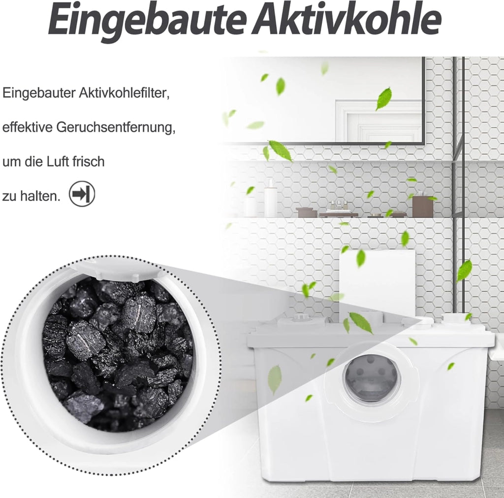 Impianto di sollevamento, 700 W, pompa sanitaria, 180 l/min, impianto di sollevamento piccolo, pompa per feci con filtro ai carboni attivi, lame in acciaio inox e 3 ingressi per WC, lavandino e