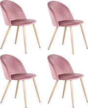 Sedia da pranzo - Set da 4 - Sedia da pranzo in velluto - Sedia - Sedia da tavola da pranzo - 4 pezzi - Piede in legno - Rosa