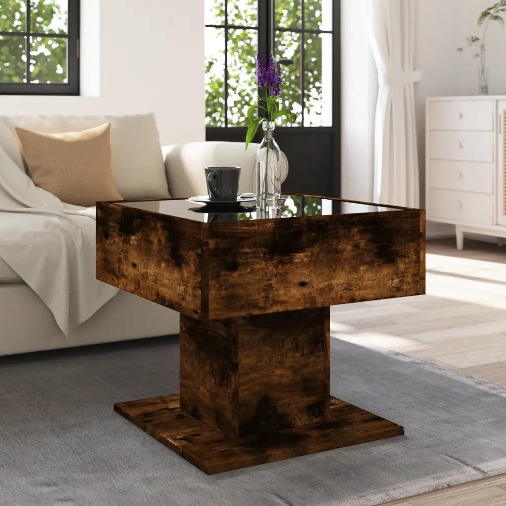 Tavolino Salotto con LED Rovere Fumo 50x50x45 cm Multistrato 847529