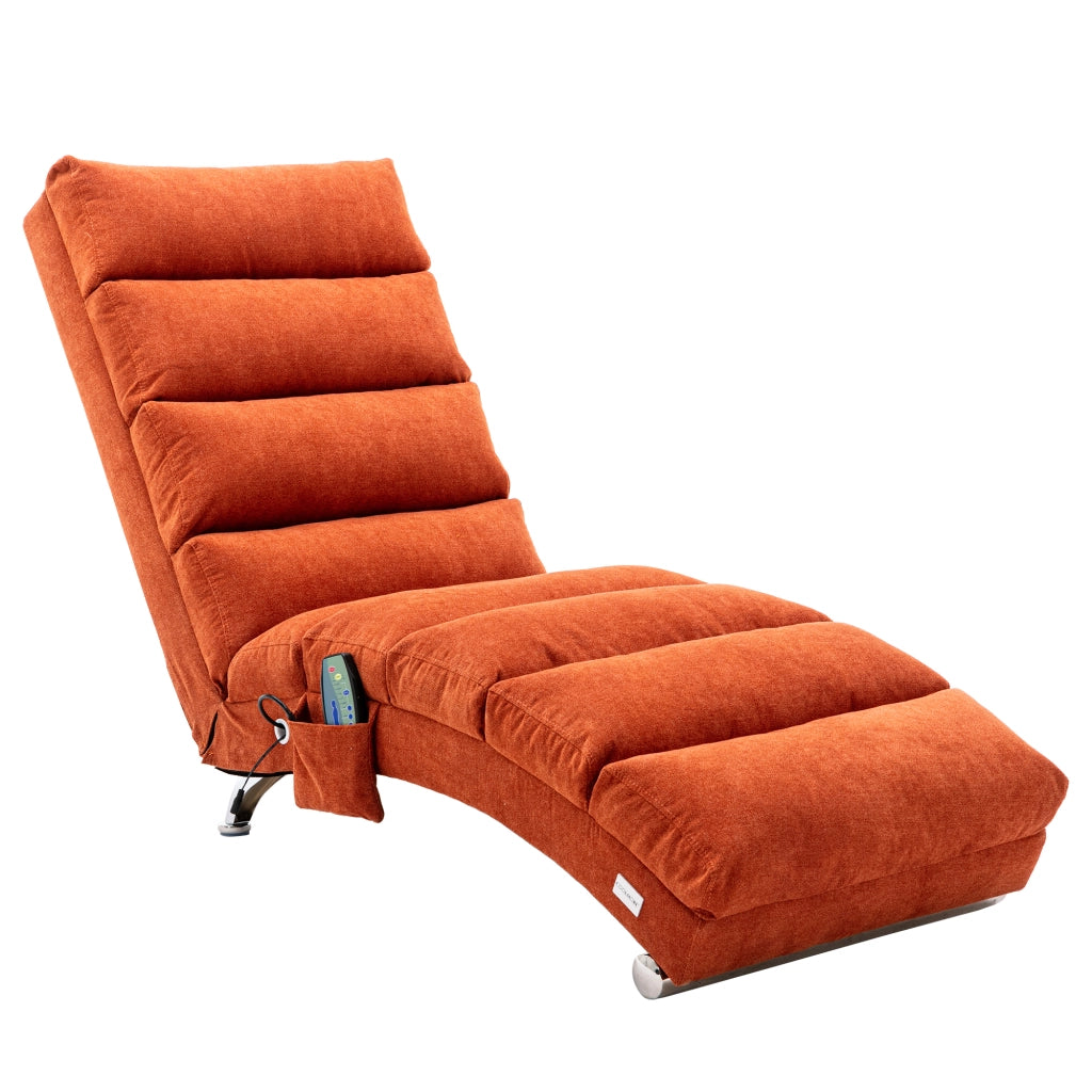 Chaise Longue Massaggiante Fissa 140° con Vibrazione Delicata e Tasca Laterale; Supporto Totale in Lino Arancione