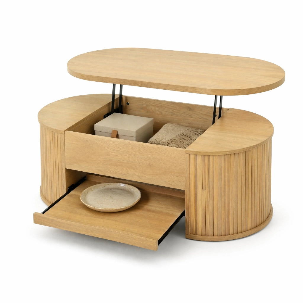 Tavolino da salotto sollevabile 110x55;5x40 cm in MDF colore legno naturale