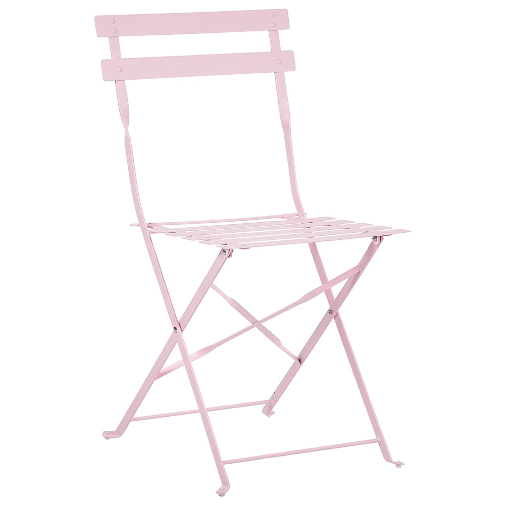 Set da bistrot da 3 pezzi in metallo di colore rosa pastello con schienale a doghe pieghevole all'aperto