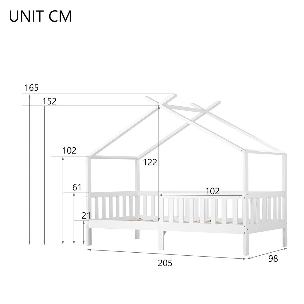 Letto Casetta Bambini in Legno Massello con Doghe e Sponde ¨C MINIMAL ¨C Bianco 90x200