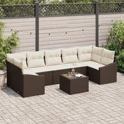Set di divani da giardino da 8 pezzi con cuscini in polirattan marrone