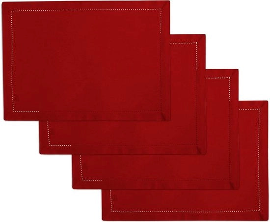 Set di tappeti per tavola da 4, design a costura, rosso, cotone puro, rettangolare, 483 cm x 33 cm, lavabile in lavatrice