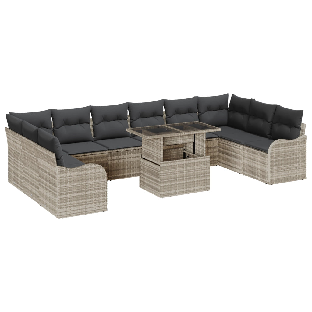 Set di Divani da Giardino  da 11 Pezzi con Cuscini Grigio Chiaro in Rattan Polietilene