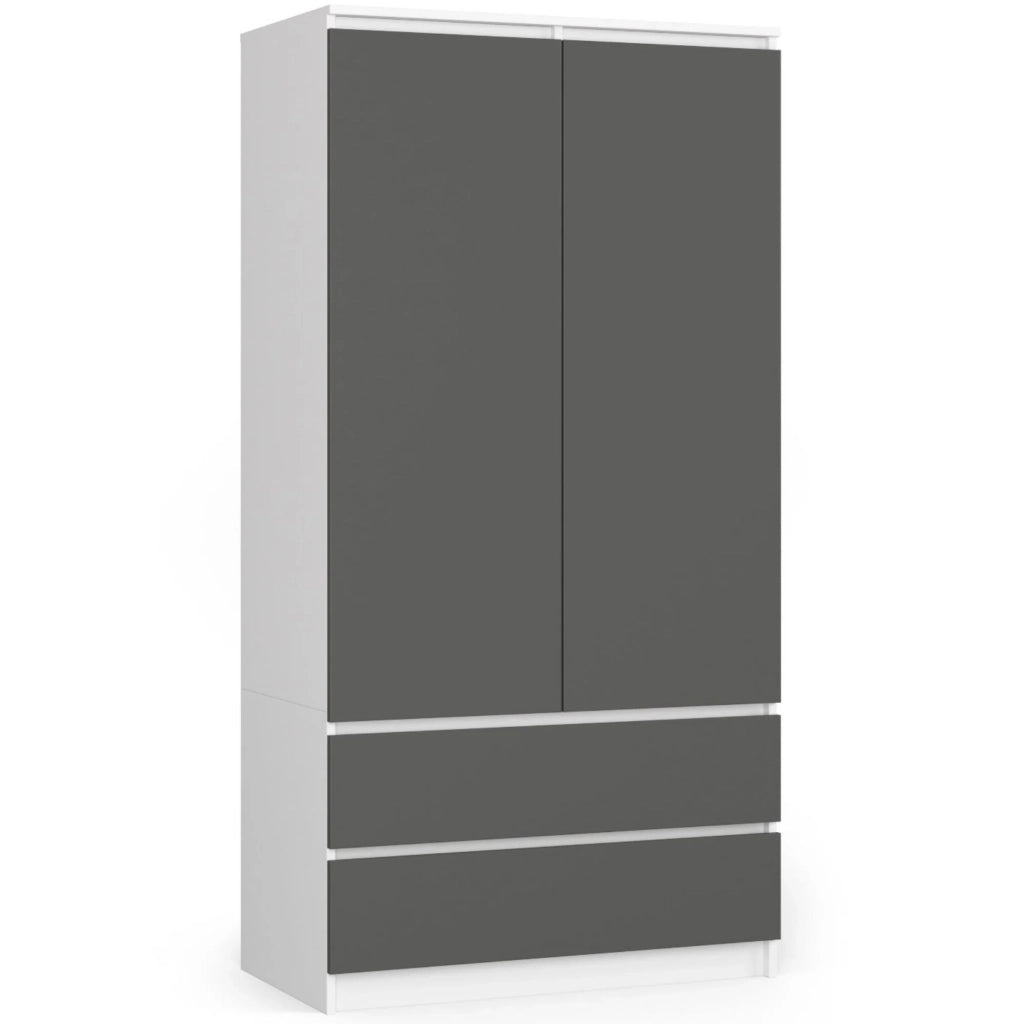 Armadio AKORD S90 Bianca 90 cm 2 ante 2 cassetti inserto frontale Grigio Grafite 90x51x180 cm