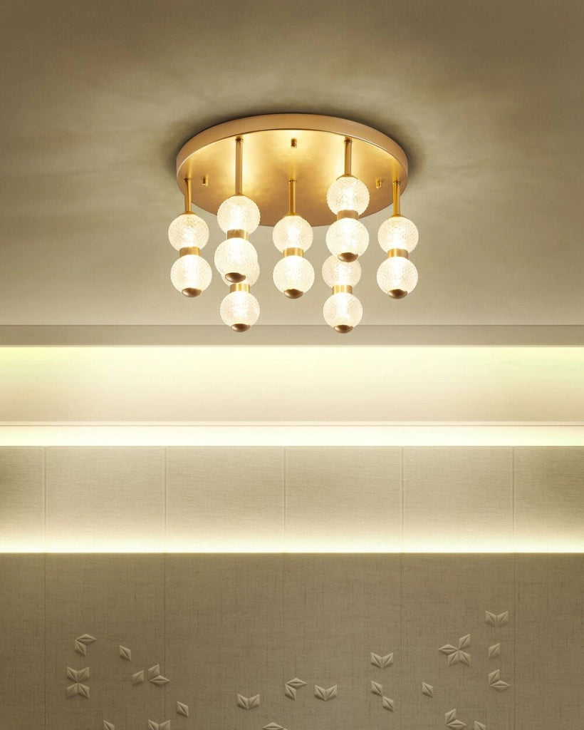 Lampadario in metallo e paralume in vetro  con luci LED integrate stile moderno soggiorno camera da letto