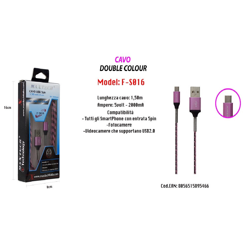 Trade Shop - Cavo Usb Simply Colour X Smartphone Fotocamere 5volt - 2000ma 1,5mt Maxtech F-s016 -