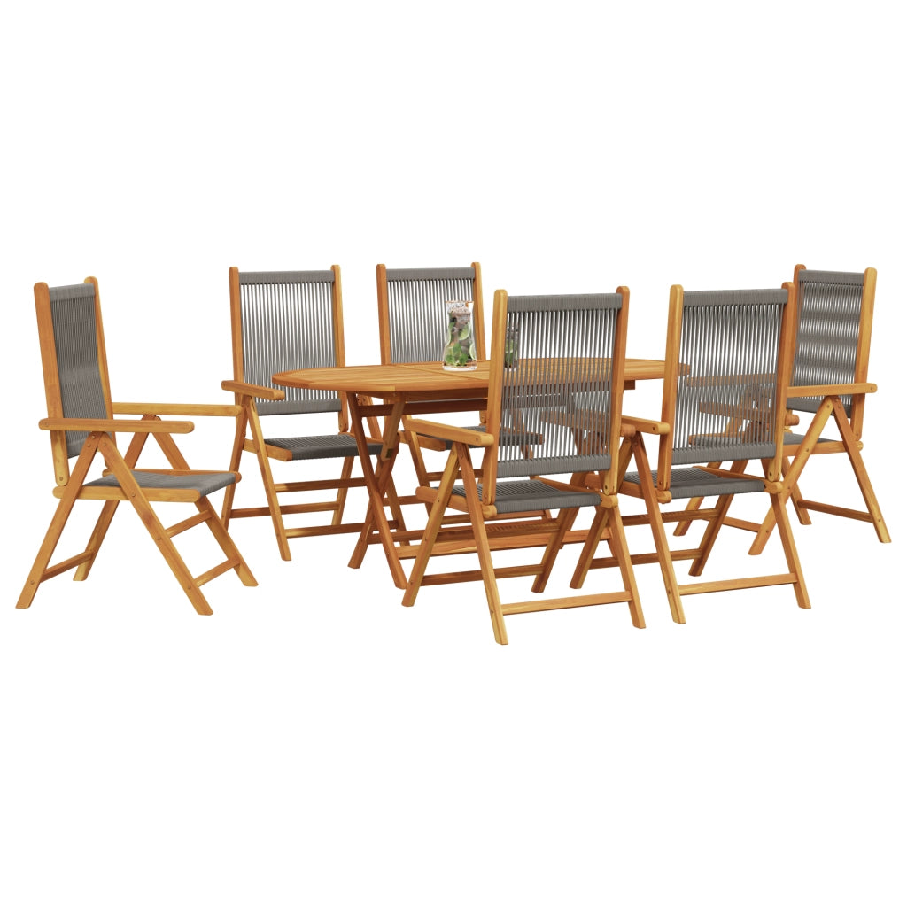 Set da Pranzo Giardino 7 Pezzi Grigio in Legno Massello d'Acacia e Rattan Sintetico