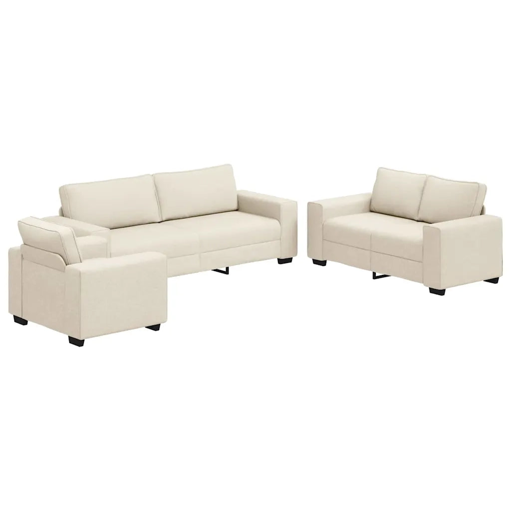 Divano 3 pz Beige Tessuto misto lino 3324606