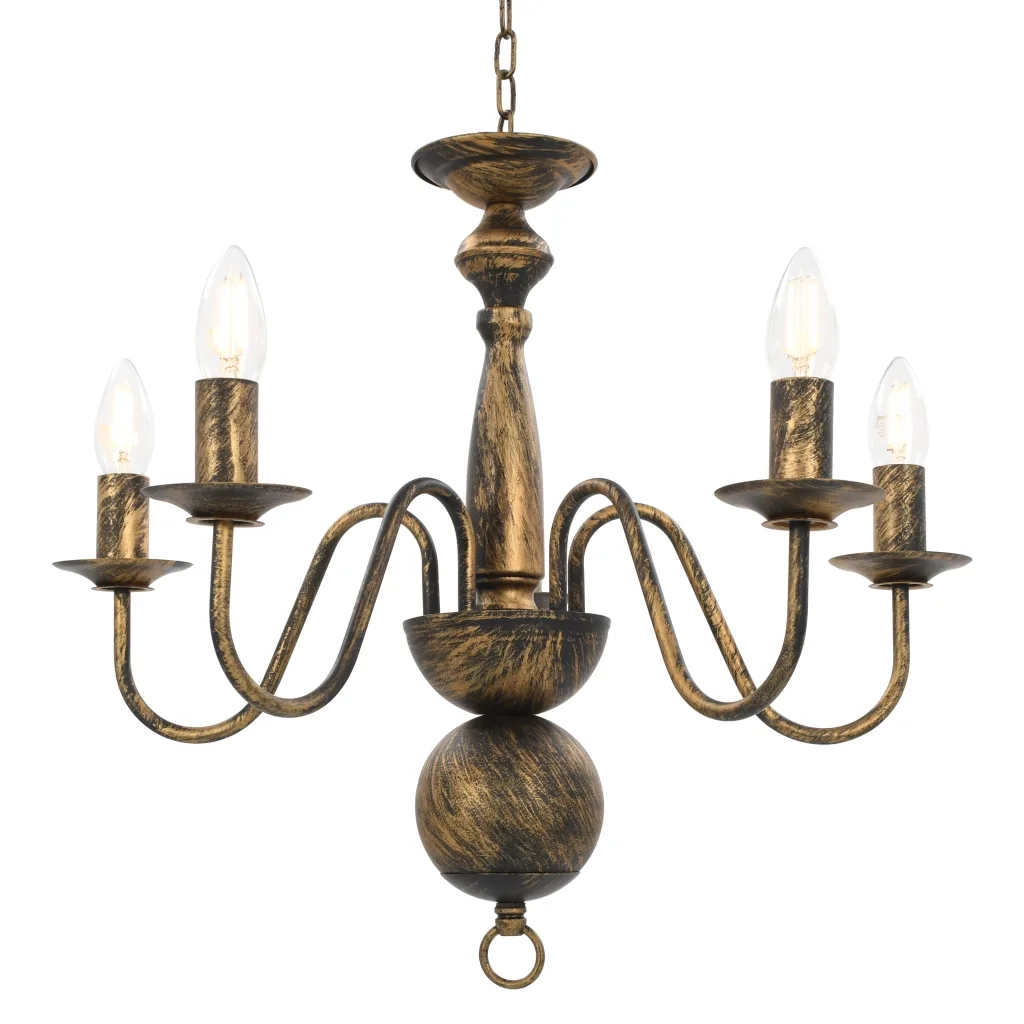 Lampadario antico nero 50 x 45 cm 5 lampadine illuminazione decorativa classica per soggiorno in metallo nero 02_0046421
