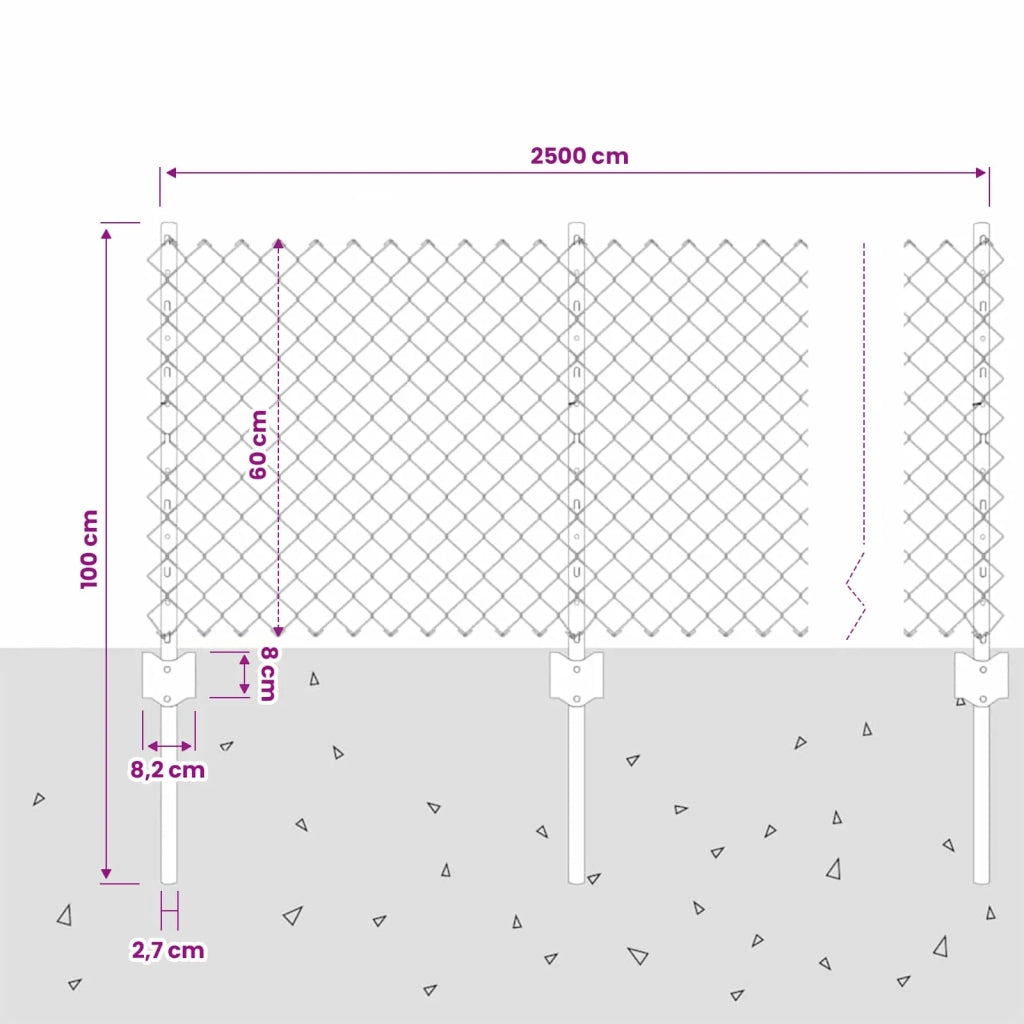 Recinzione a maglie metalliche con palo 25 x 0,6 m (P x H) 3336274